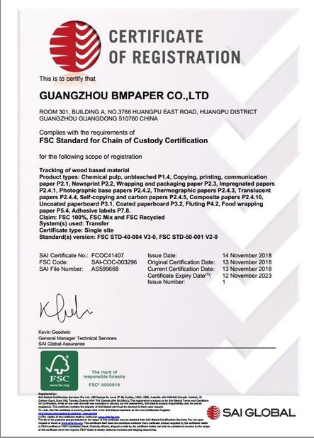 China GUANGZHOU BMPAPER CO., LTD. Certificaciones